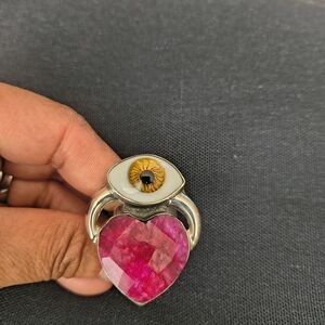 Heart Ruby Pink Gemstone Ring with Eye Accent